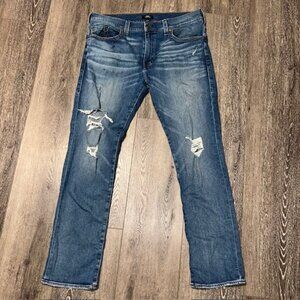 True Religion Ricky Jeans Mens 40x35 Blue Distressed Relaxed Straight Denim